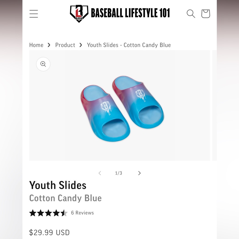 NWOT Baseball Lifestyle 101 Youth Cotton Candy Blue Slides